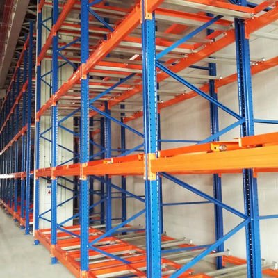 Warehouse Storage Steel Push Back Racking System Inclined Rail Safety Design