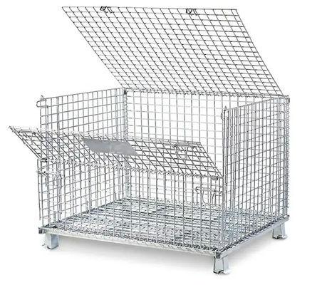 Collapsible Galvanized Storage Bins Foldable Wire Mesh Container With Top Cover Dividers