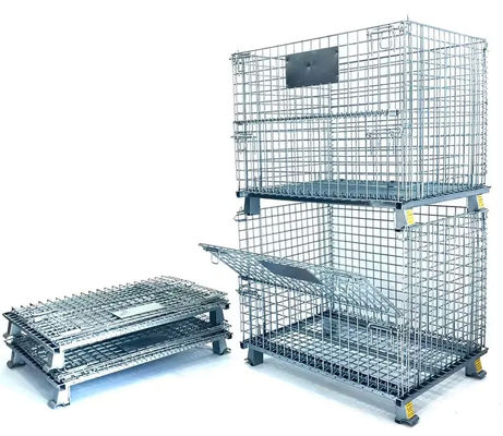 Heavy Duty Collapsible Wire Container Galvanized Metal Warehouse Storage Rolling Cart With Wheels