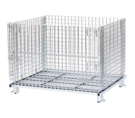 Heavy Duty Collapsible Wire Container Galvanized Metal Warehouse Storage Rolling Cart With Wheels
