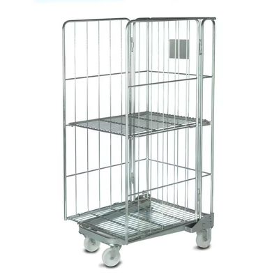 Folding Wire Mesh Steel Nesting Security Roll Cage Trolley For Warehouse Storage