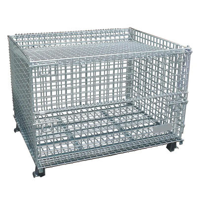Collapsible Galvanized Storage Bins Foldable Wire Mesh Container With Top Cover Dividers