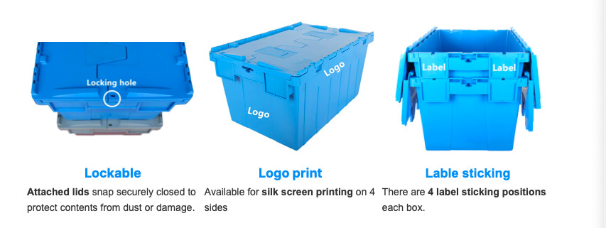 Logistic Warehouse Storage Containers Stackable Plastic Crates  With Lids